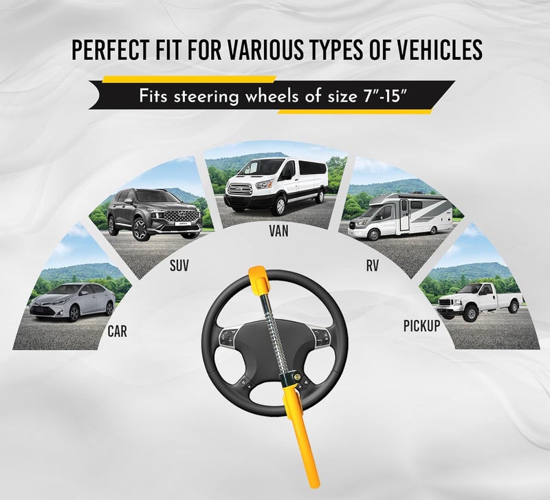 BRAMMH Ultra Secure Car Steering Wheel Lock, No Scratch Dual Locking Hooks, Anti Theft Car Device Wheel Locks for Cars with Adjustable Size, Strong Metal Bars, Anti-Pick Car Lock (Snake) - Image 5